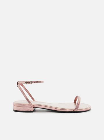 Sandália Rasteira Rosa Metal Slim Minimalista