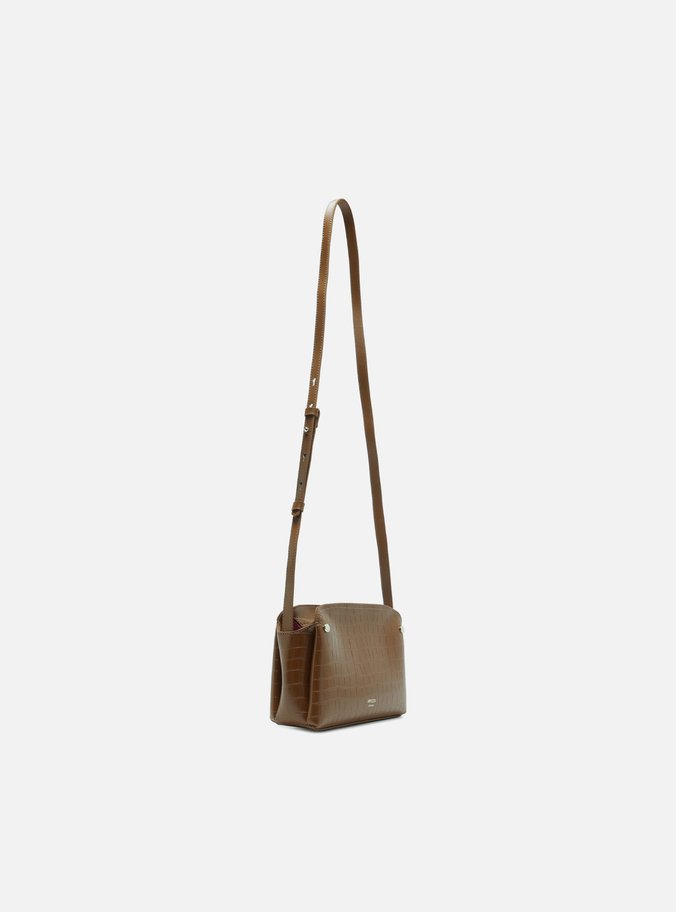 Bolsa Tiracolo Marrom Croco Pequena Textura