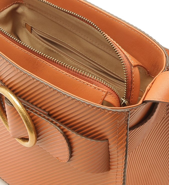 Bolsa Hobo Couro Allegra Stripes Média Argila Real