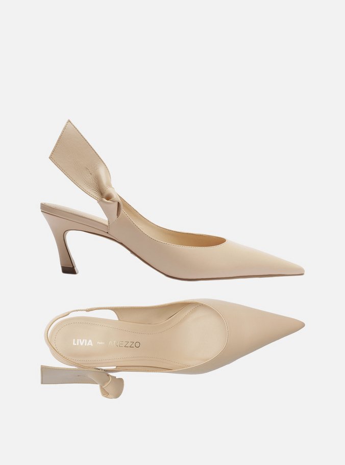 Scarpin Nude Couro Salto Baixo Slingback Livia