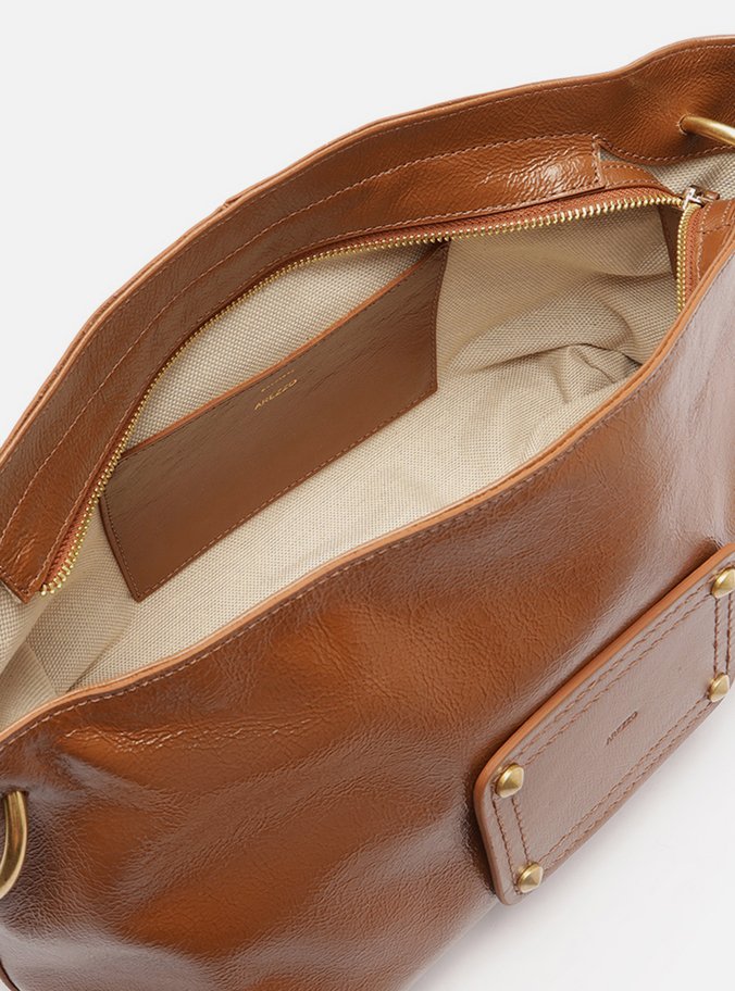Bolsa Shoulder Marrom Couro Glossy Média