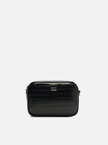 Bolsa Tiracolo Preta Croco Pequena