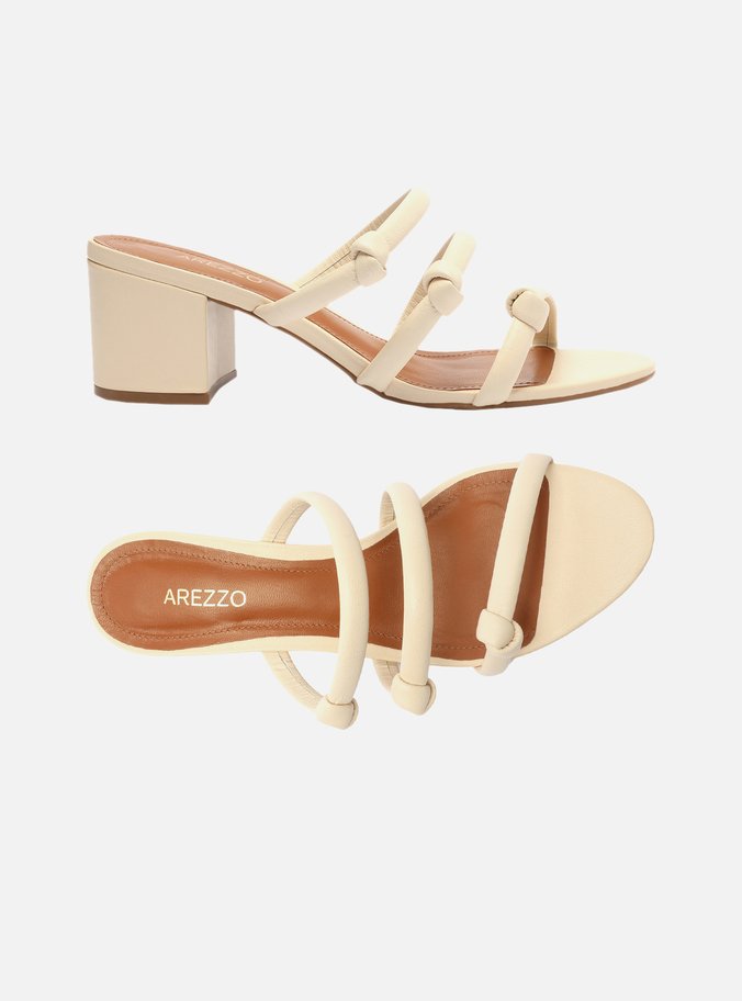 Sandália Off-White Salto Bloco Tiras Nós