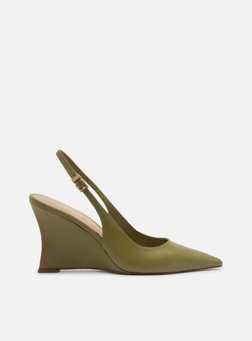 Scarpin Verde Couro Salto Alto Anabela Slingback