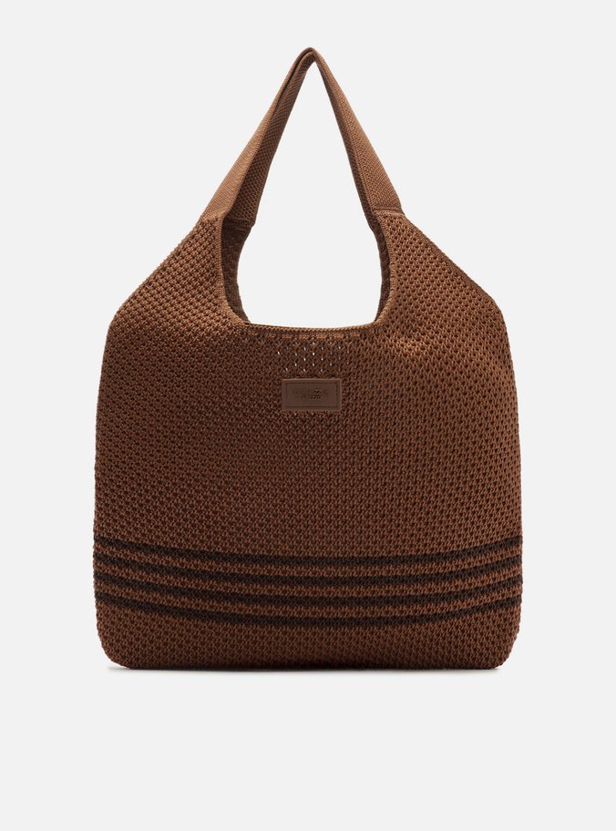 Bolsa Shopping Marrom Crochê Grande Brizza