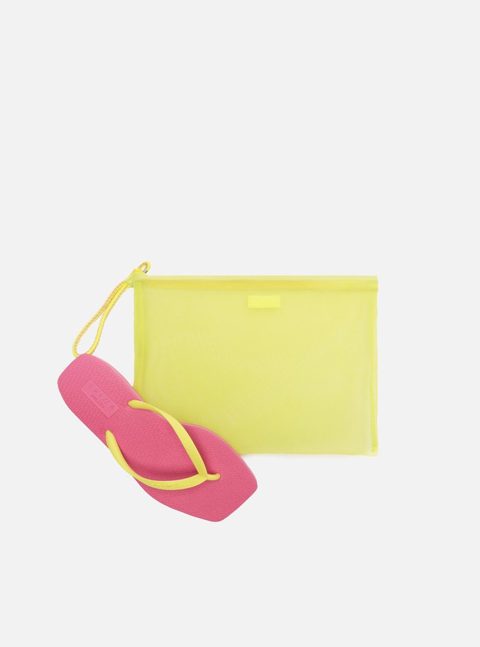 Kit Chinelo de Dedo Rosa e Pouch Amarela