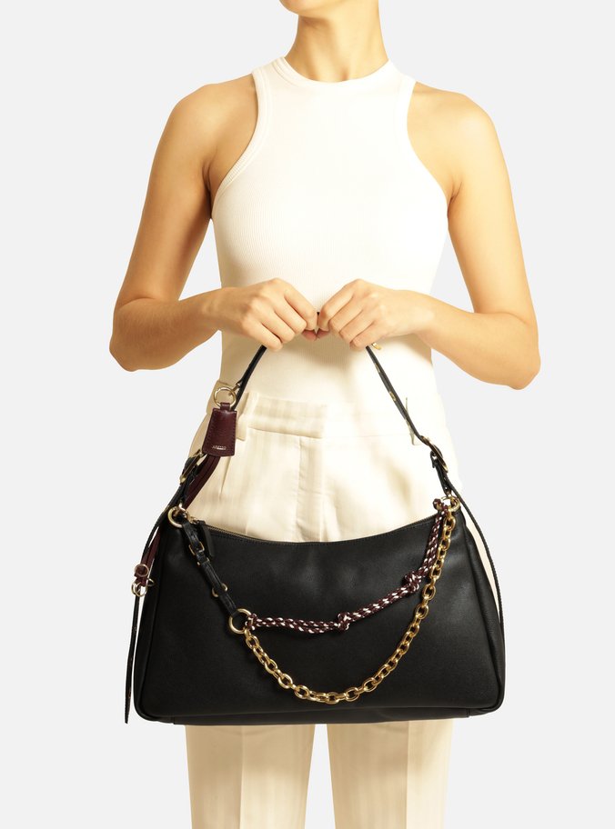 Bolsa Tiracolo Preta Couro Grande Bag Charm