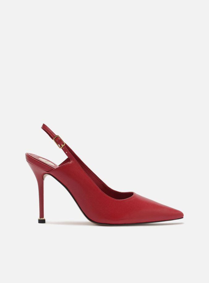 Scarpin Vermelho Couro Salto Fino Slingback