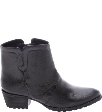 Bota Couro Preta Salto Bloco Cano Curto Polaina