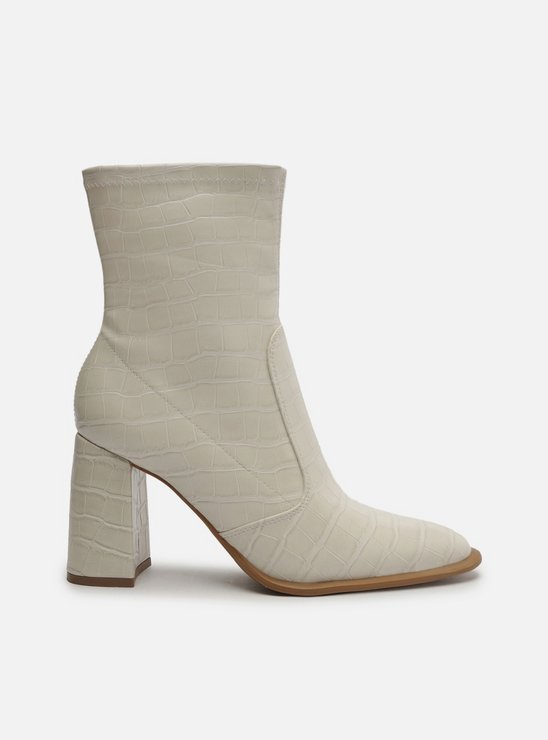 Bota Branca Croco Cano Médio Salto Bloco