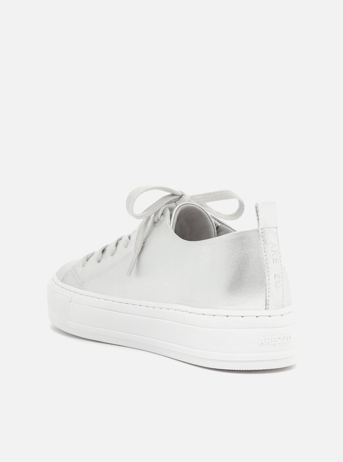 Tênis Couro Cadarço Flatform Prata