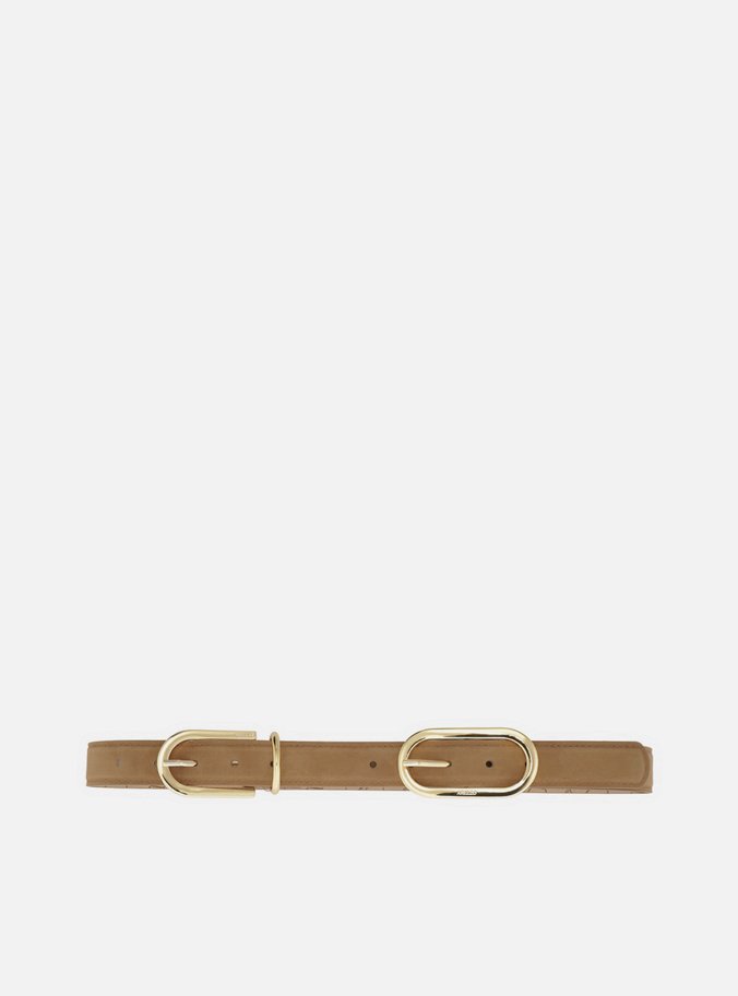 Cinto Bege Nobuck Médio Fivela Oval Dupla