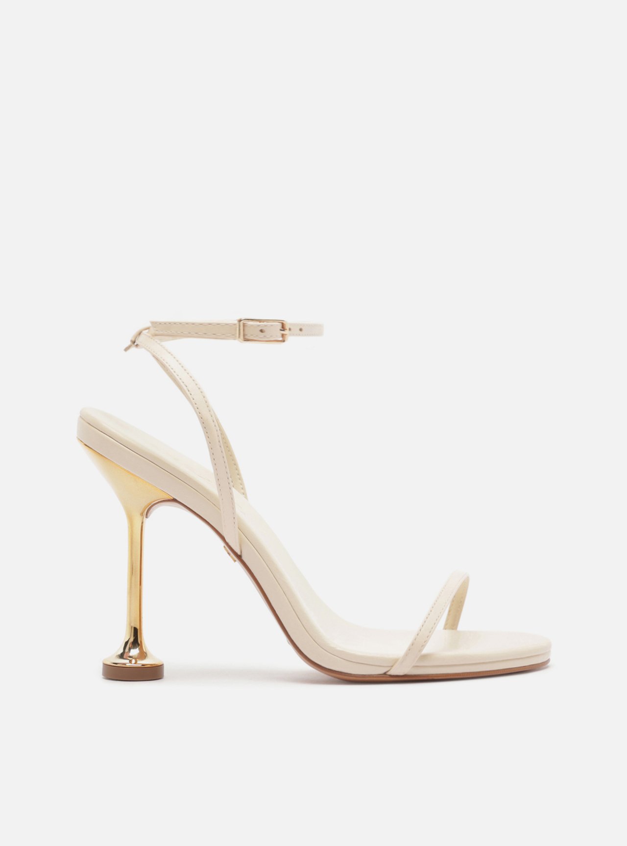 Sandália Off White Couro Salto Alto Taça Dourado — foto 1