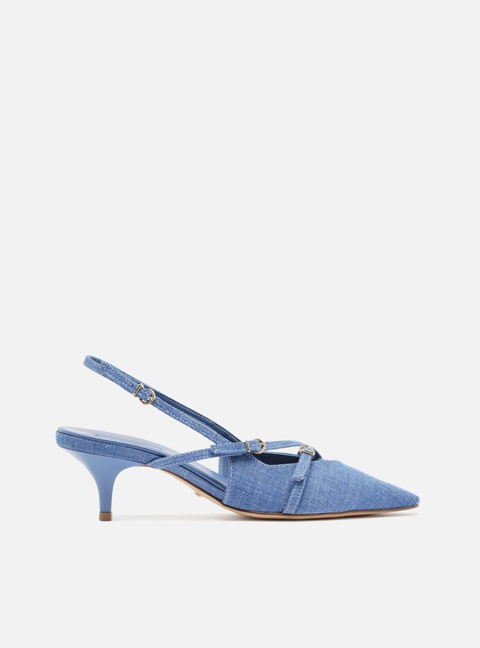 Scarpin Azul Jeans Salto Médio Slingback Amélia