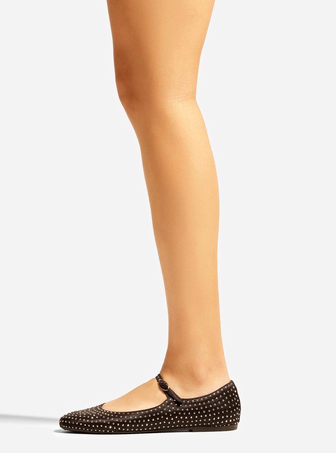 Sapatilha Preta Bico Redondo Strass Charlotte