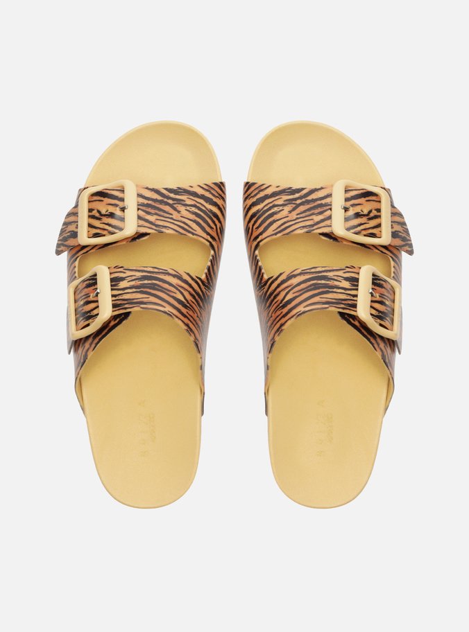 Sandália Papete Animal Print Fivelas Brizza
