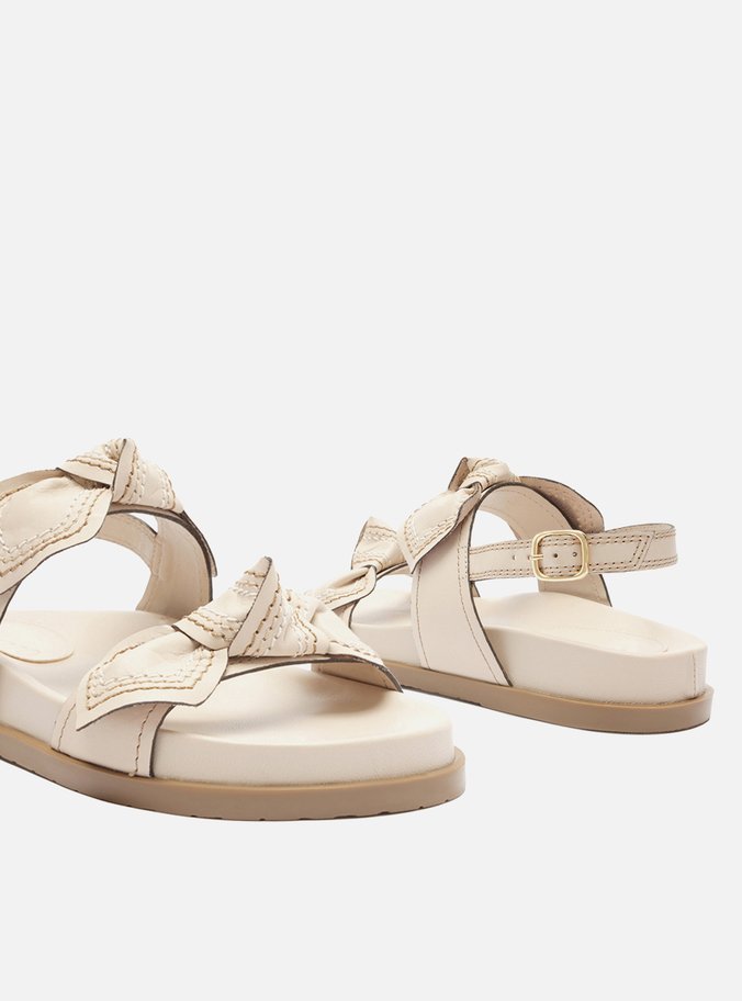 Sandália Rasteira Branca Couro Flatform Laços