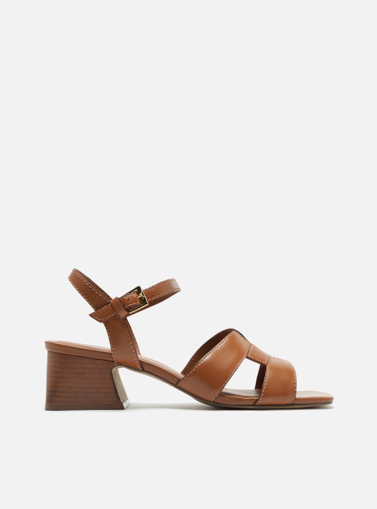 Sandália Marrom Couro Salto Baixo Bloco Arezzo