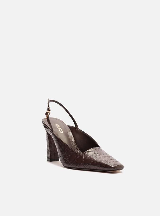 Scarpin Marrom Croco Slingback