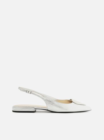 Sapatilha Prata Couro Slingback Coração Metal