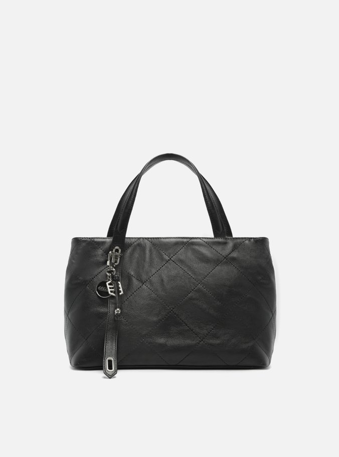 Bolsa Tote Preta Couro Matelassê Média Bag Charm