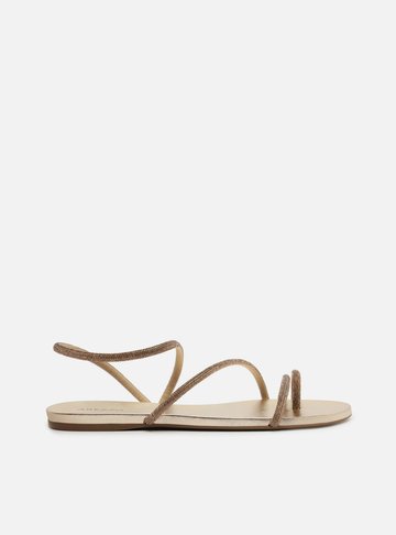 Sandália Rasteira Dourada Strass Tiras Dedeira