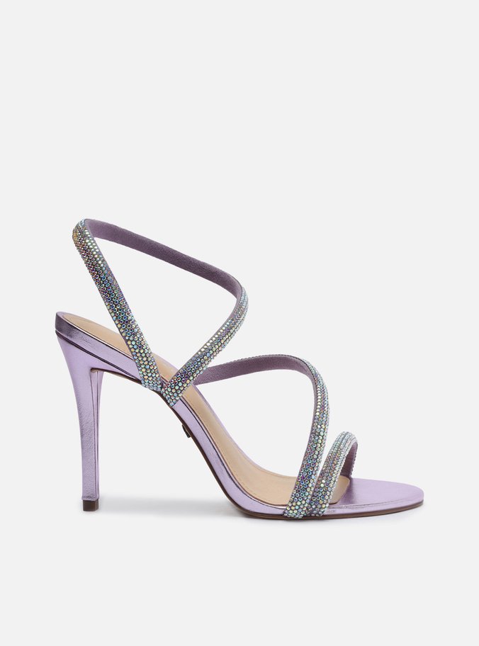 Sandália Rosa Strass Salto Fino Tira Curva