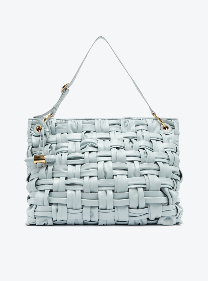 Bolsa Hobo Azul Couro Grande Tressê Maxi