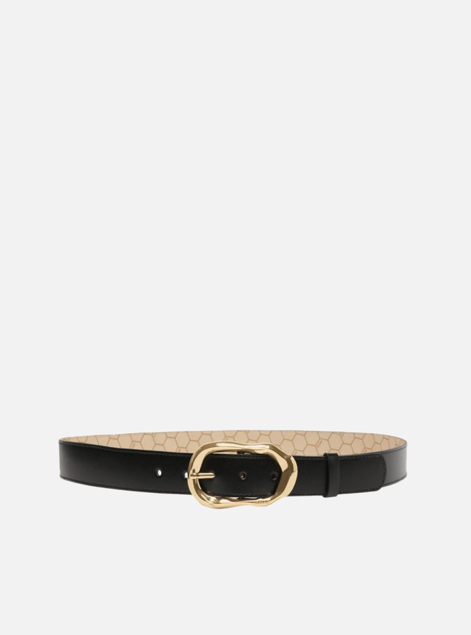 Cinto Preto Couro Fivela Orgânica