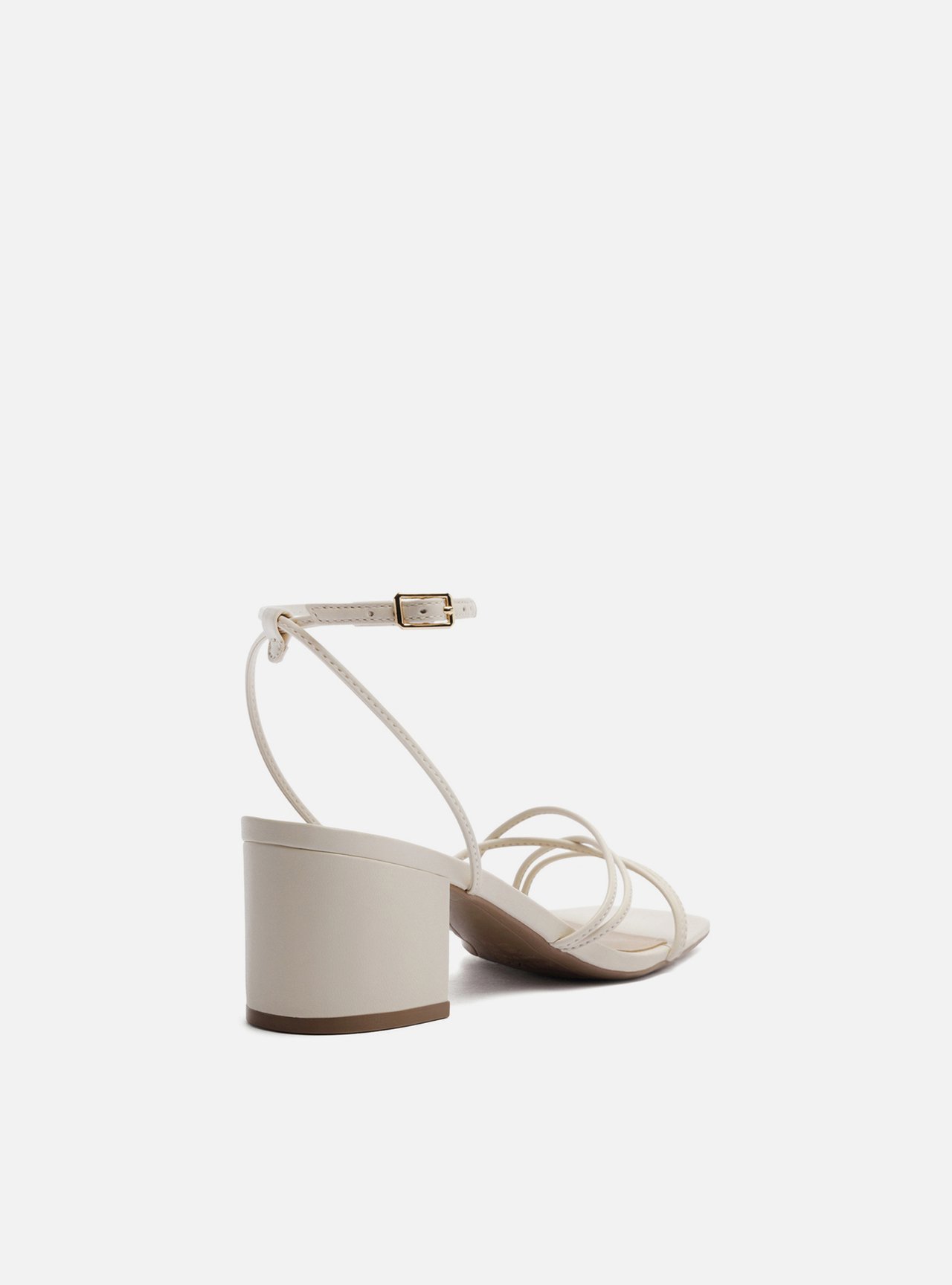 Sandália Off White Salto Bloco Tiras Finas Fivela — foto 3