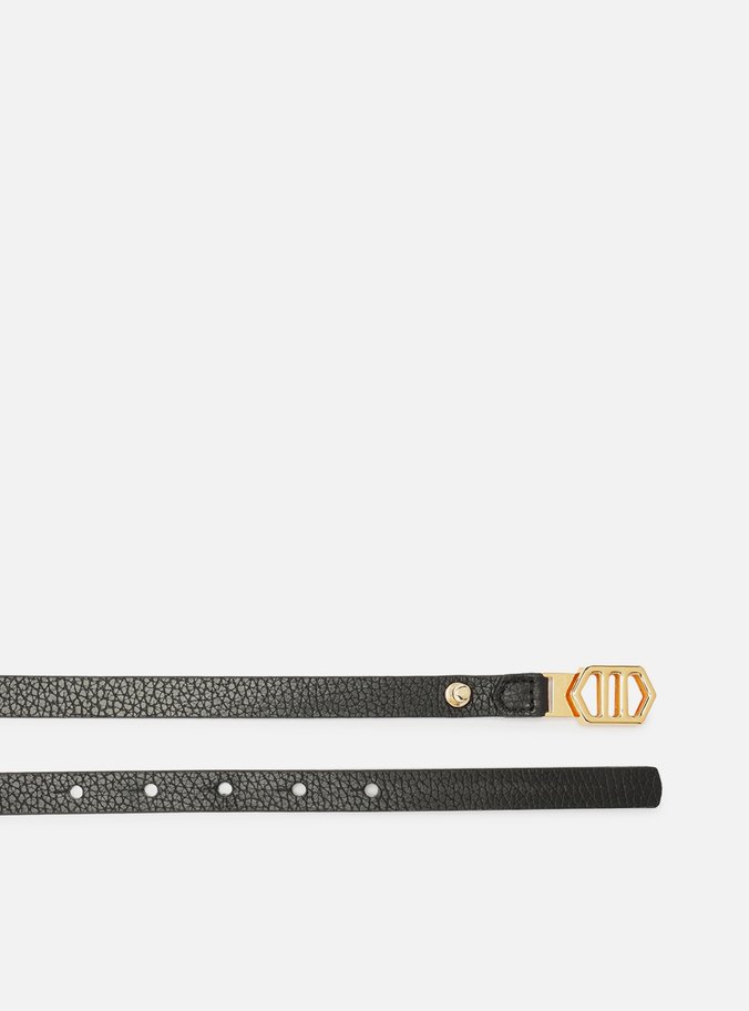 Cinto Preto Couro Fivela Hexagonal Fino