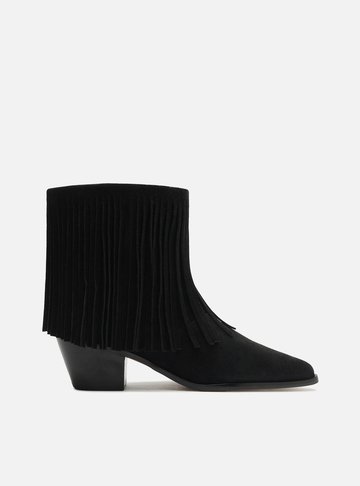 Bota Preta Acamurçada Cano Curto Western Franjas
