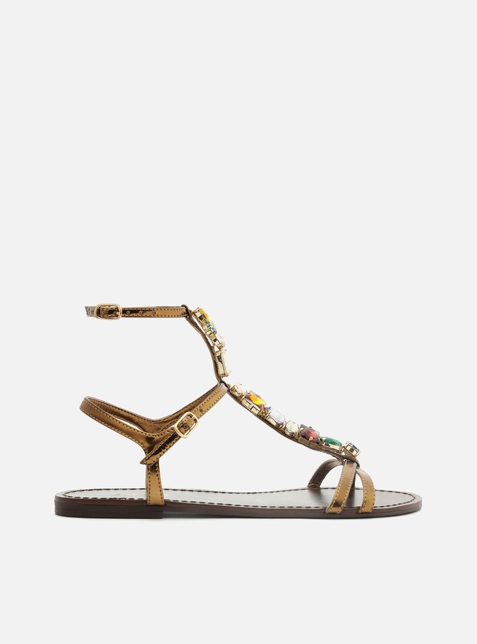 Sandália Rasteira Dourada Pedrarias