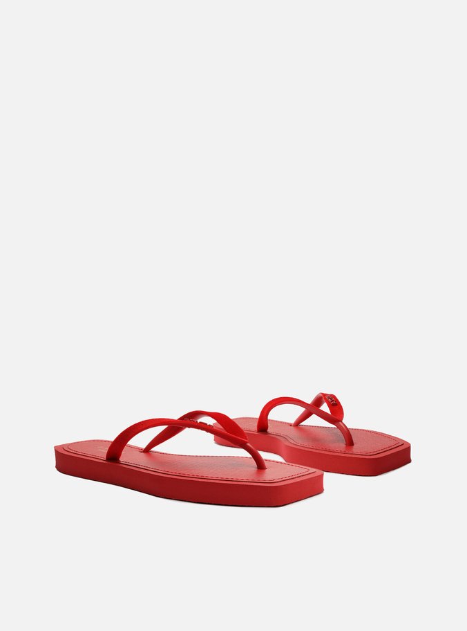 Chinelo de Dedo Vermelho Square Veludo Monocolor