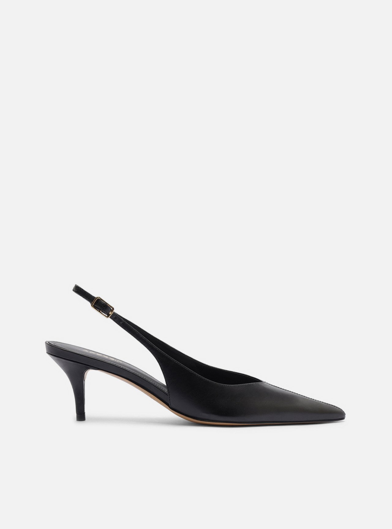 Scarpin Preto Couro Salto Kitten Slingback — foto 1