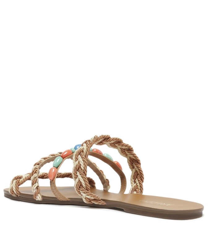 Rasteira Marrom Flat Pedras Coloridas