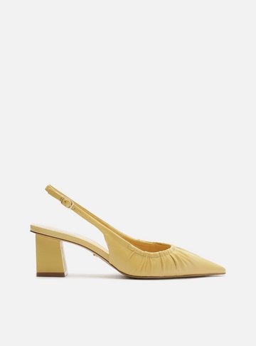 Scarpin Amarelo Couro Salto Médio Slingback