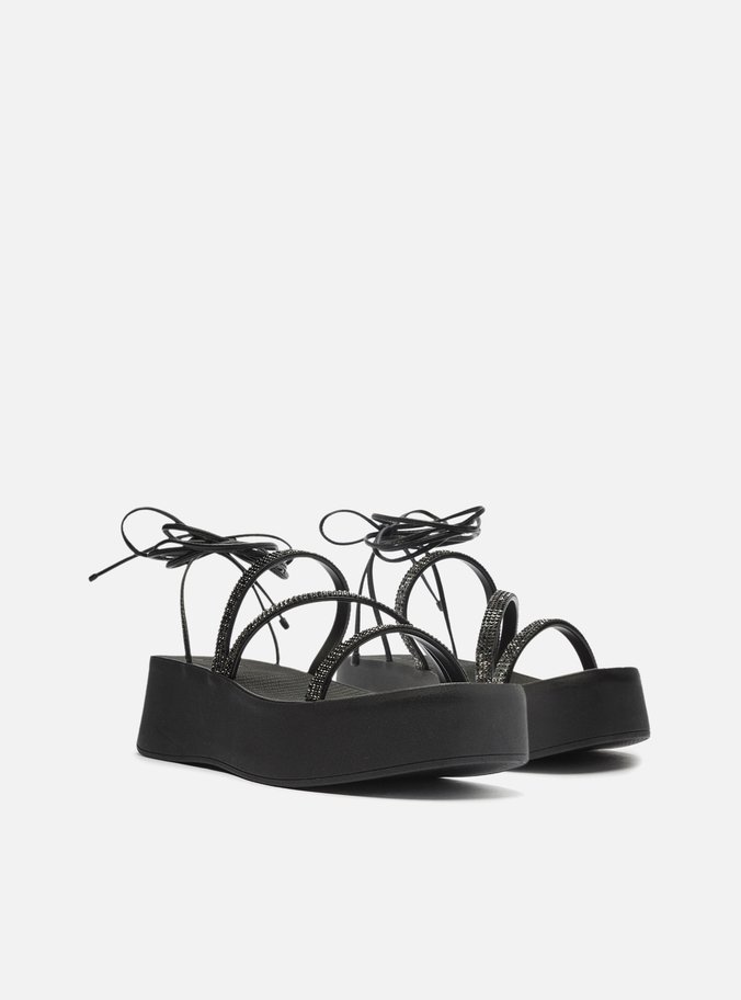 Sandália Preta Flatform Lulu Amarração