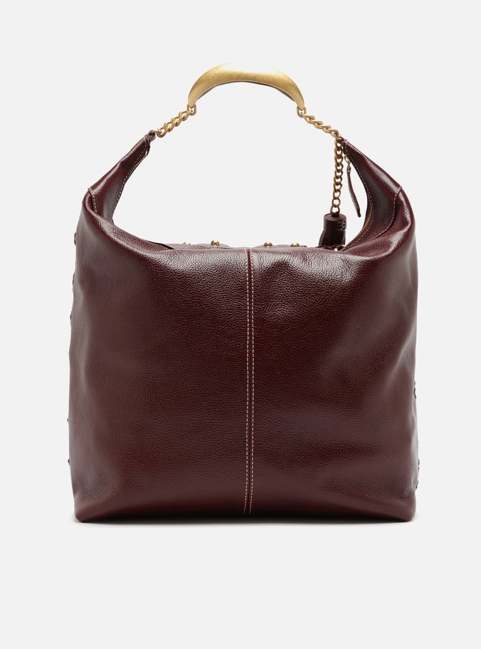 Bolsa Hobo Vermelha Couro Tressê Metais Grande