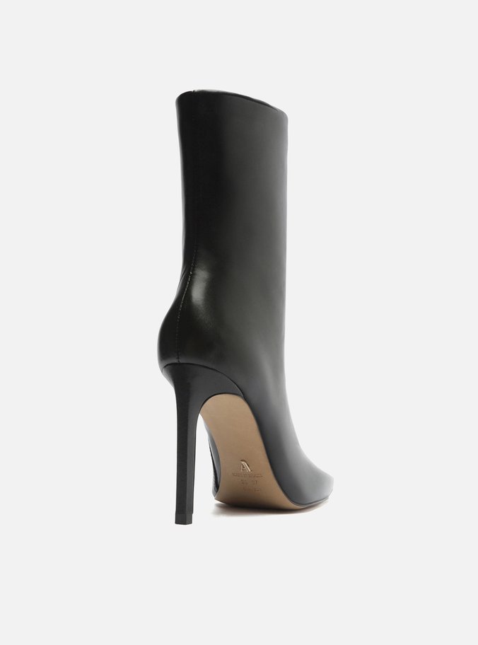 Bota Preta Couro Cano Médio Bico Quadrado