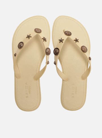 Chinelo de Dedo Bege Aplicações