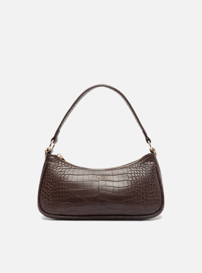 Bolsa Tiracolo Preta Pequena Croco Alça Corrente
