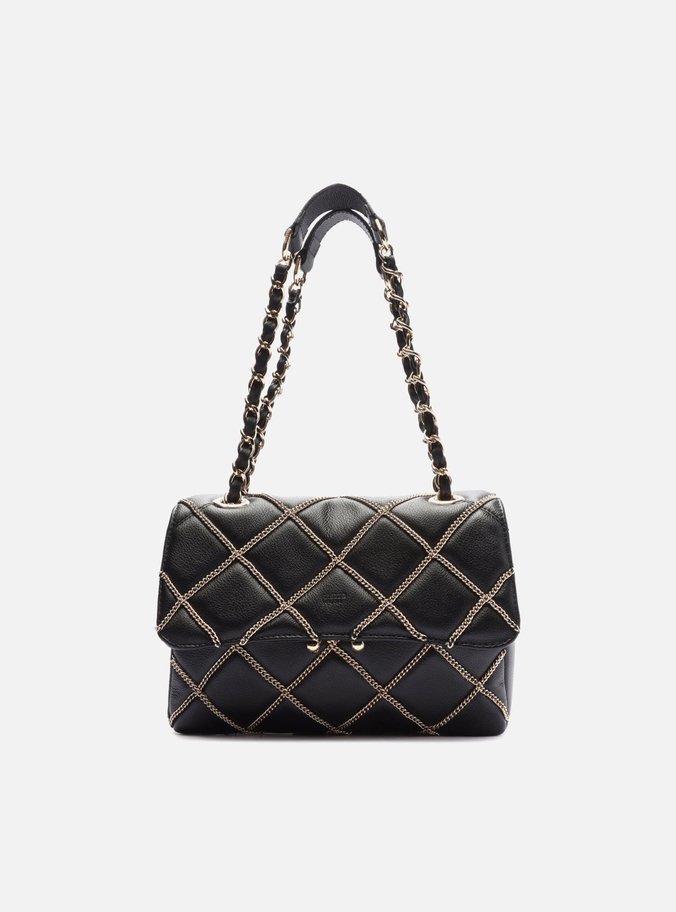 Bolsa Tiracolo Preta Correntes Couro Mizz Média