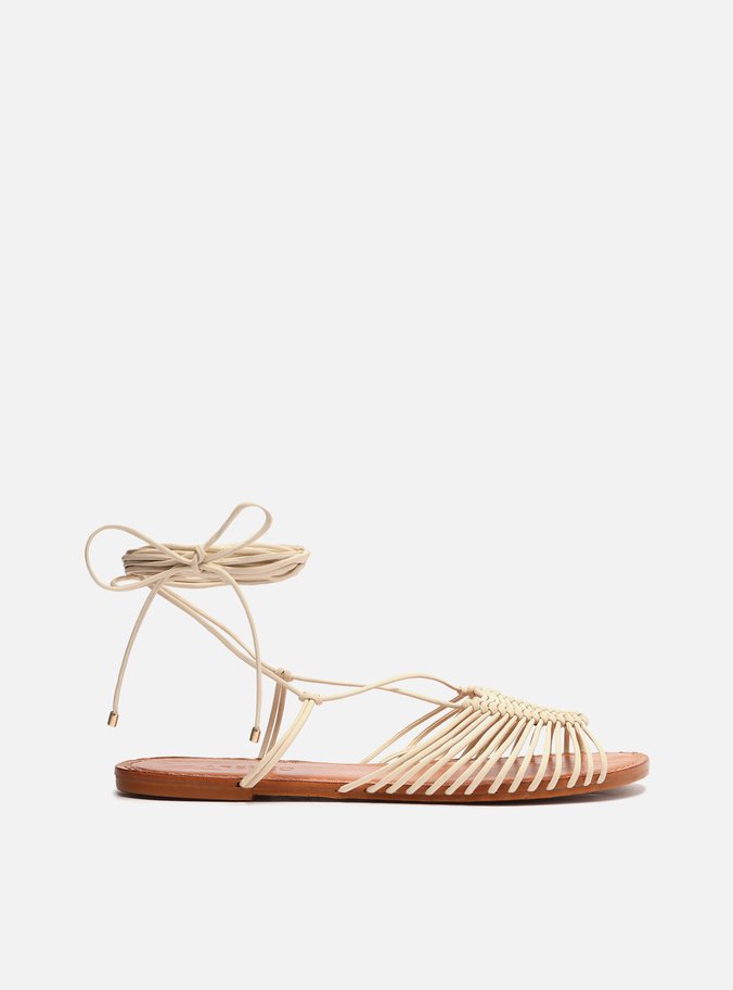Sandália Rasteira Off-White Multi Tiras Amarração Ella