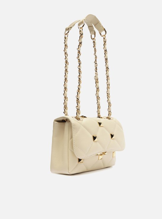 Bolsa Tiracolo Off-White Couro Mizz Pequena Tachas