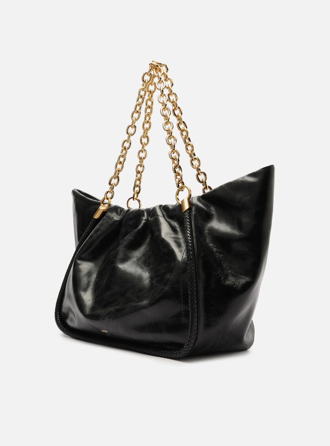 Bolsa Shopping Preta Couro Worn Grande