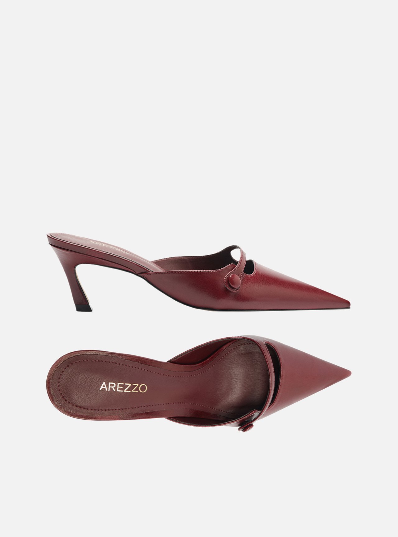 Mule Vermelho Couro Bico Fino Botão — foto 5