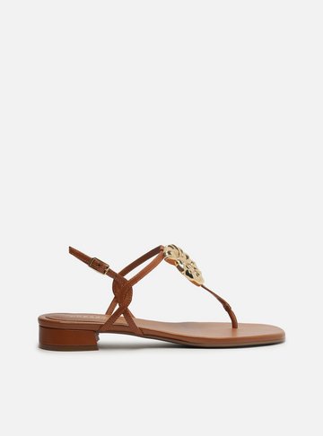 Sandália Marrom Couro Slim Metal Concha