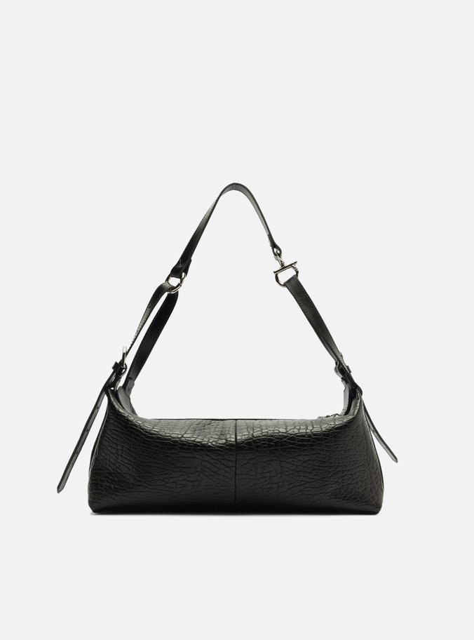 Bolsa Hobo Preta Couro Média Fivelas