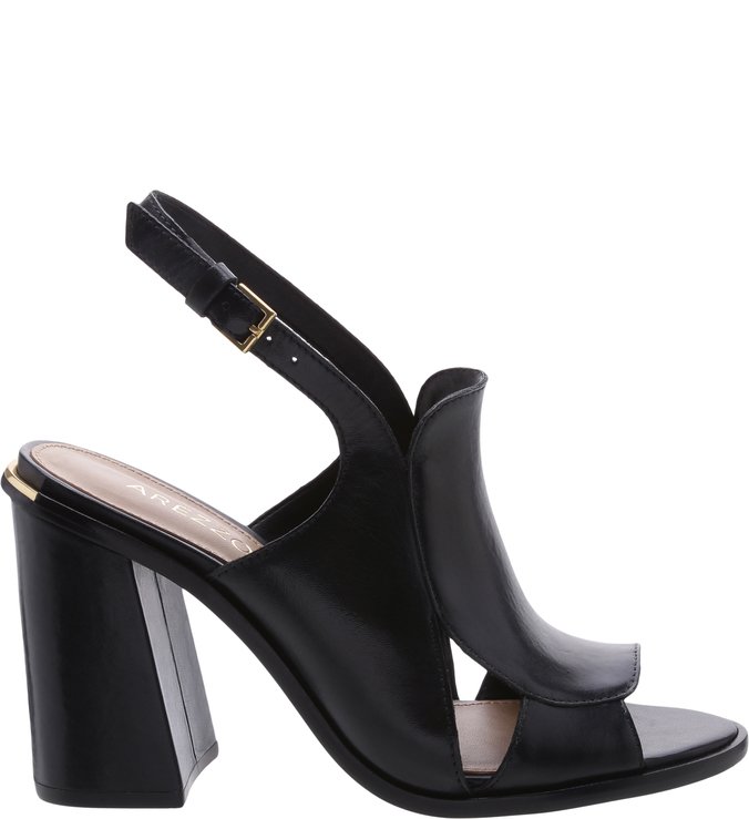 Sandal Boot Couro Salto Alto Bloco Recortes Preta
